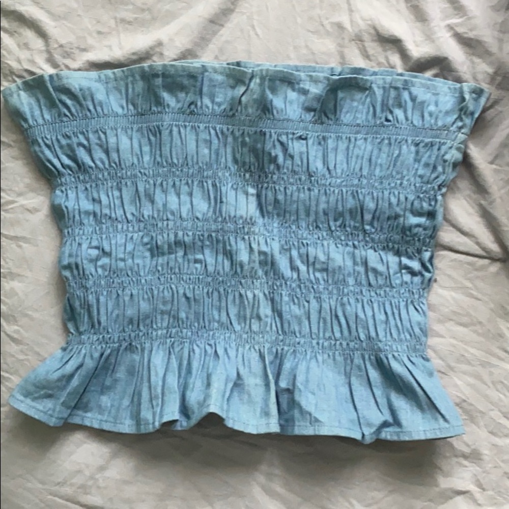 Blue tube top with ruffled bottom